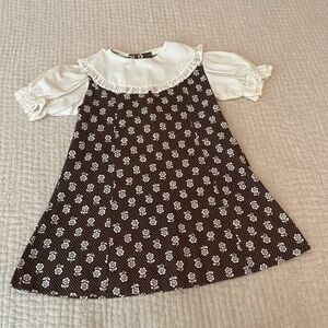 Vintage 6x girls dress from the 1960s brown flower with puff sleeves